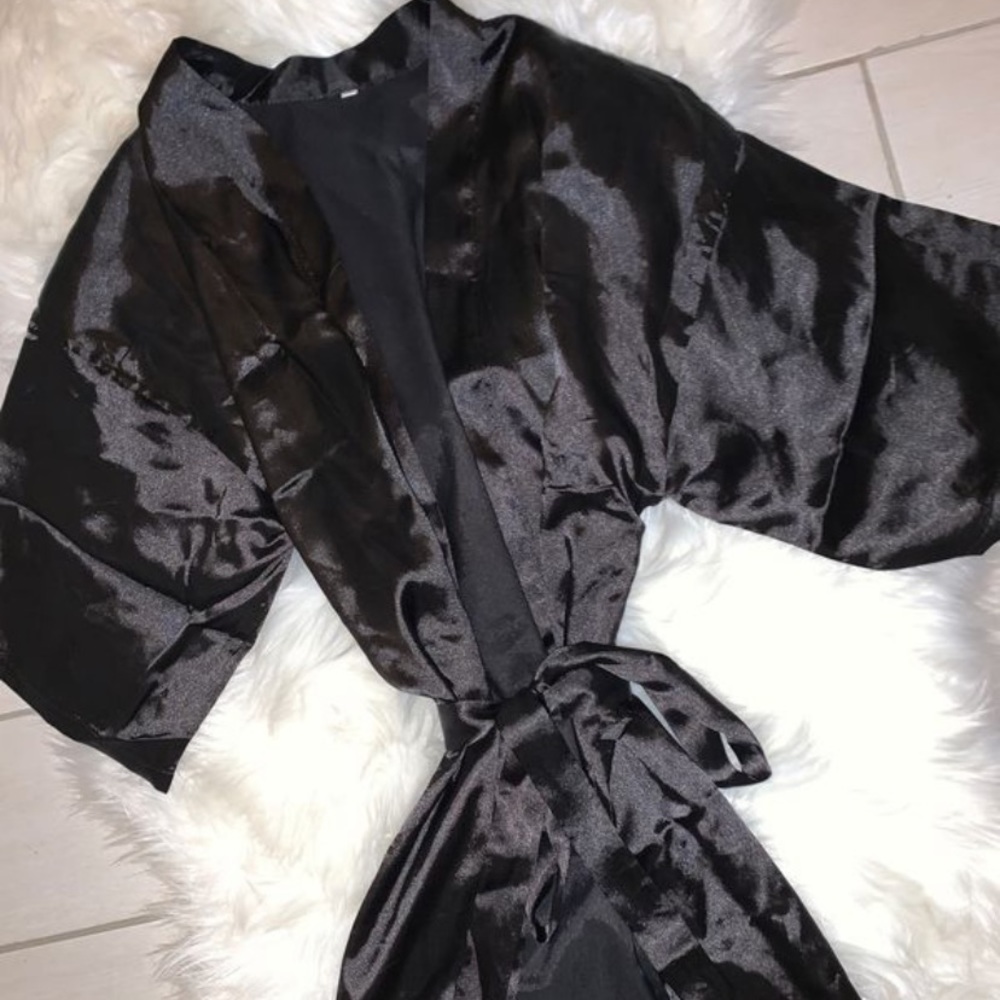 Black Satin Robe - Picture 3 of 5